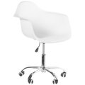 Fabulaxe Mid-Century Modern Style Adjustable Swivel Plastic Shell Molded Office Task Chair w/ Rolling Wheels, White QI003751.WT